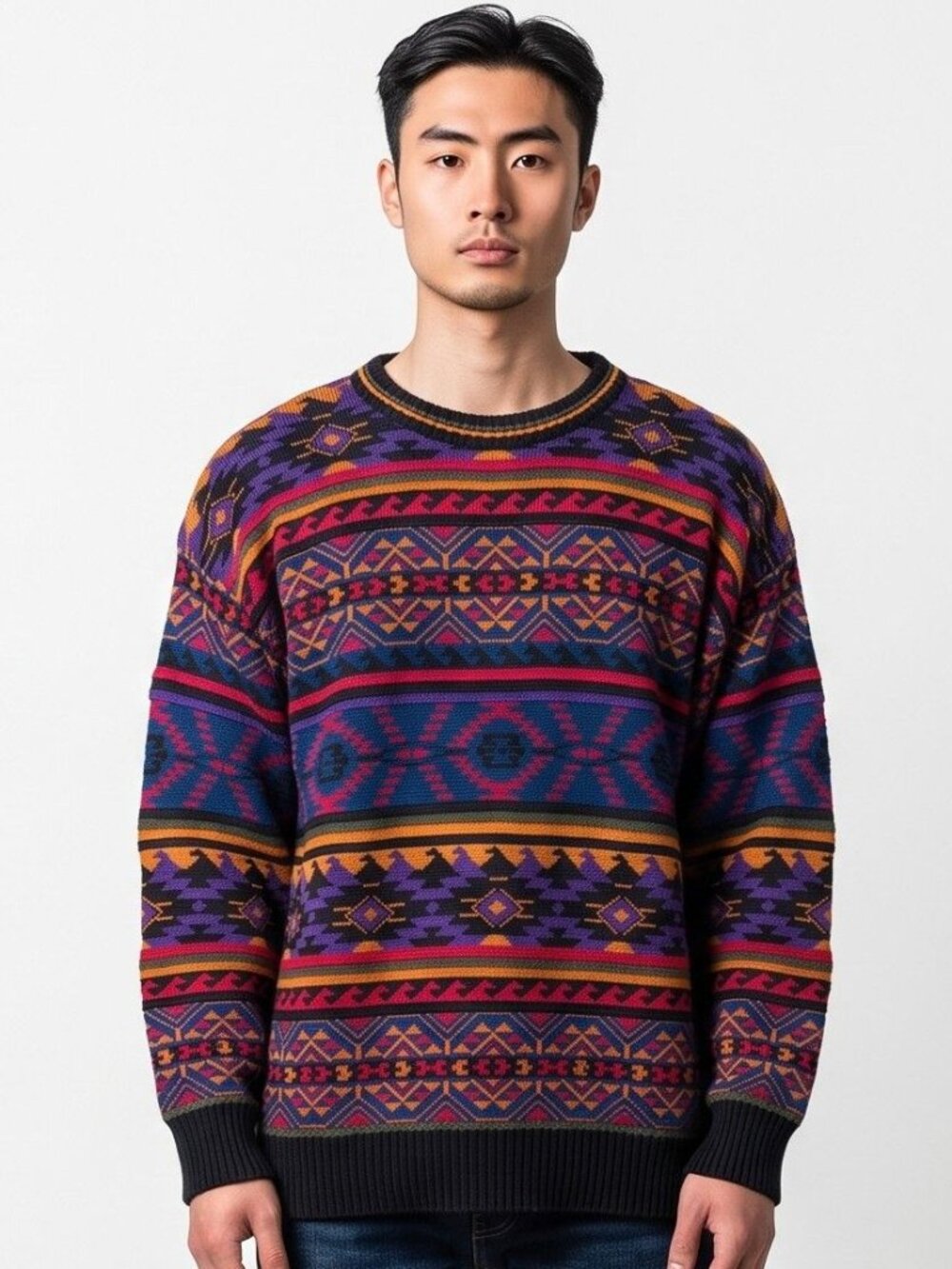 Vintage Michael Gerald Sweater XL Southwestern Geometric Ramie Cotton 90s